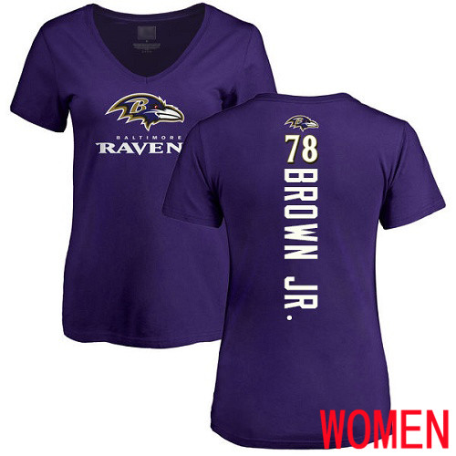 Baltimore Ravens Purple Women Orlando Brown Jr. Backer NFL Football #78 T Shirt